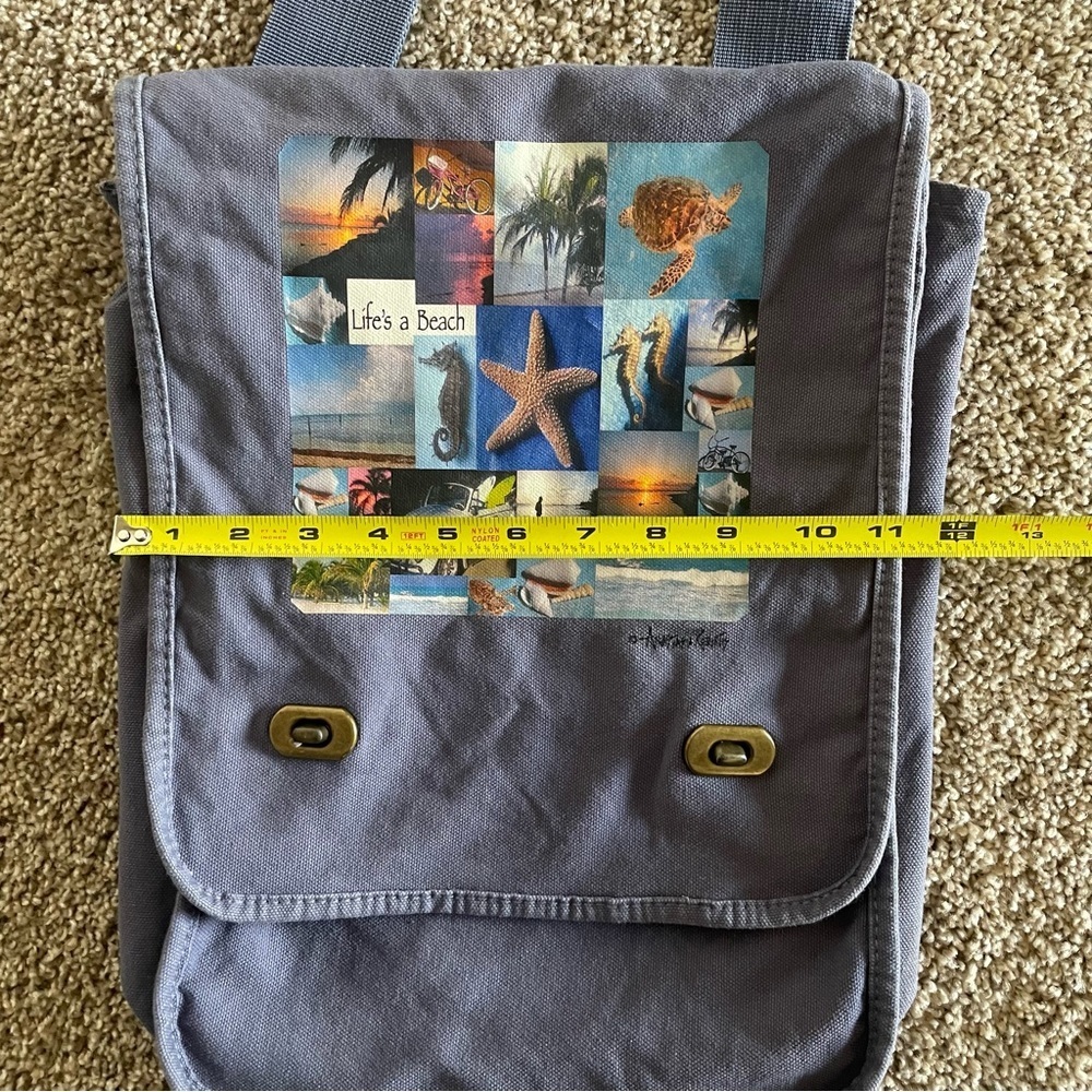 Dharma Love Life’s a Beach Blue Canvas Messenger Book Bag Crossbody Ocean Relax - Picture 14 of 16